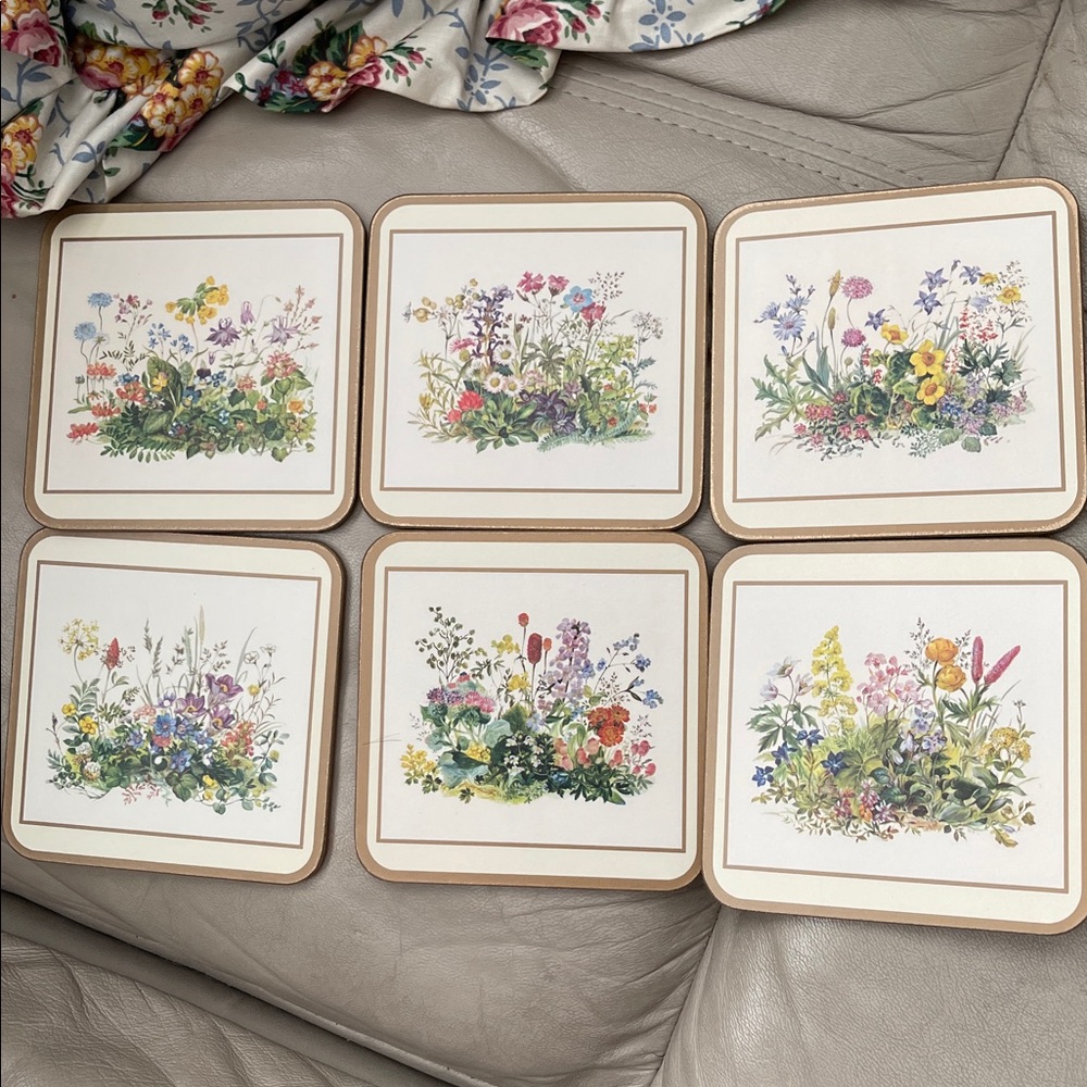 Pimpernel Floral Coaster Set Traditional Cork Back Meadow Flowers
